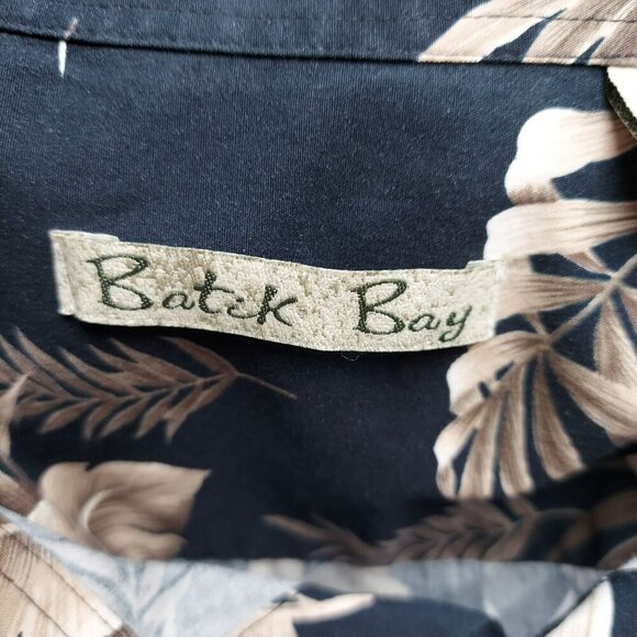 Batik Bay Mens Hawaiian Shirt L Black & Beige Tropical Leaf Print 100% Cotton - Picture 3 of 4